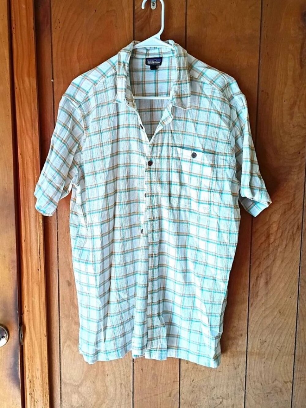 Patagonia Men’s Button Down Shirt Size L Plaid Short Sleeve 100% Cotton